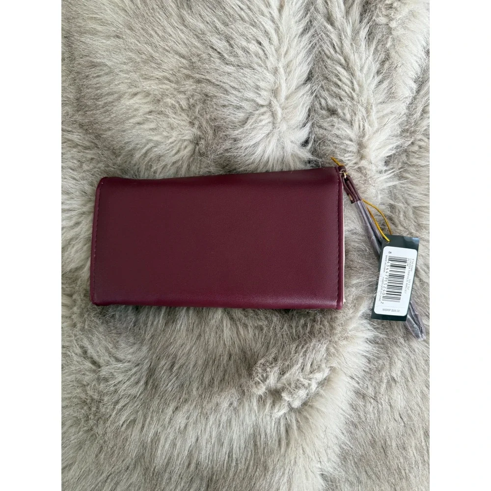 Bebe Louisa Trifold Wallet Plum Embossed Logo Wristlet NWT